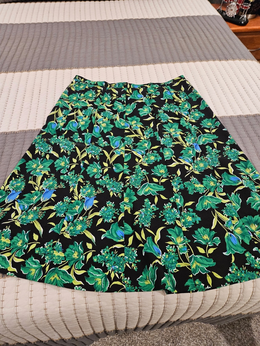 Sag Harbor Black A-Line Skirt with Green Floral Print